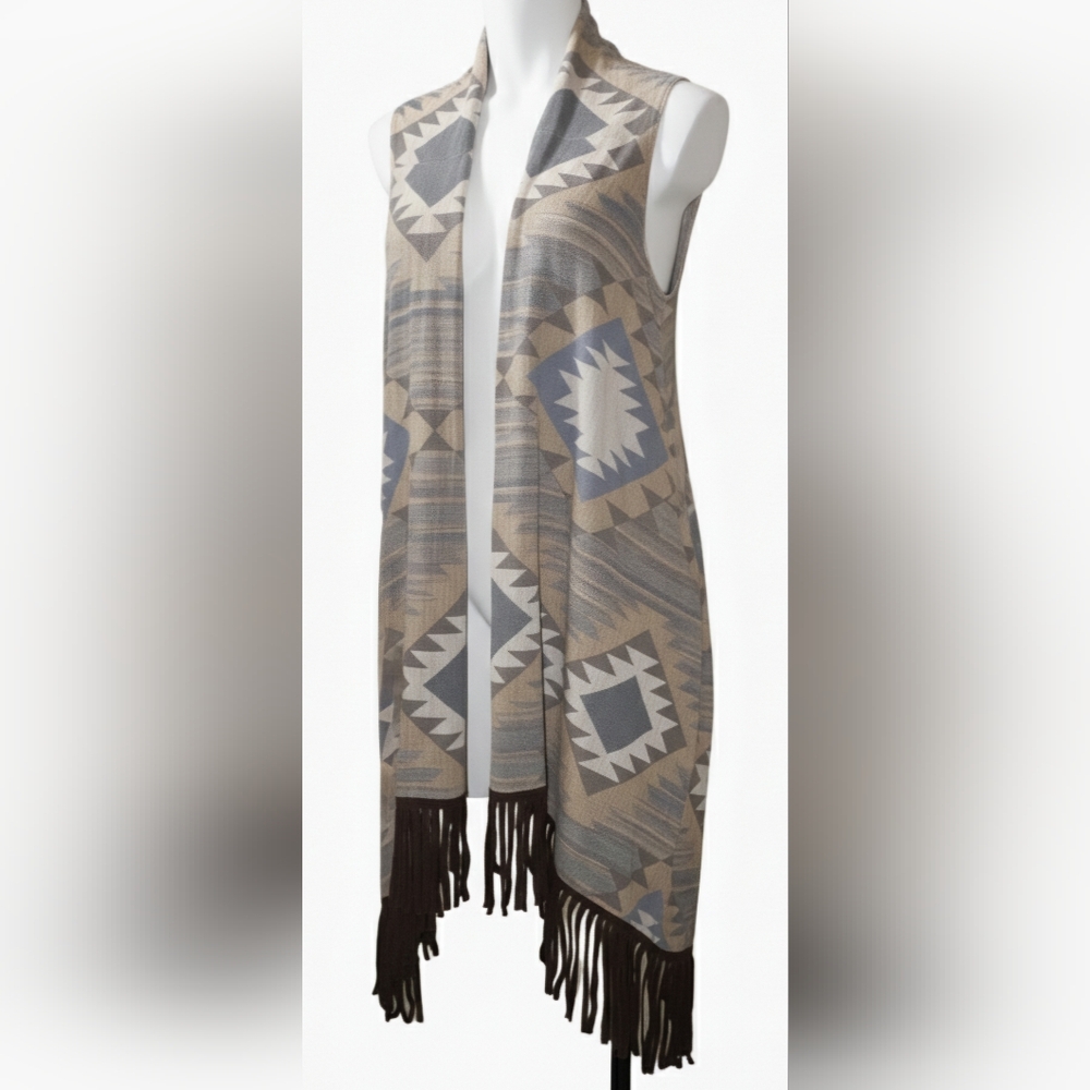 Double D Ranch Geometric Pattern Vest with Fringe